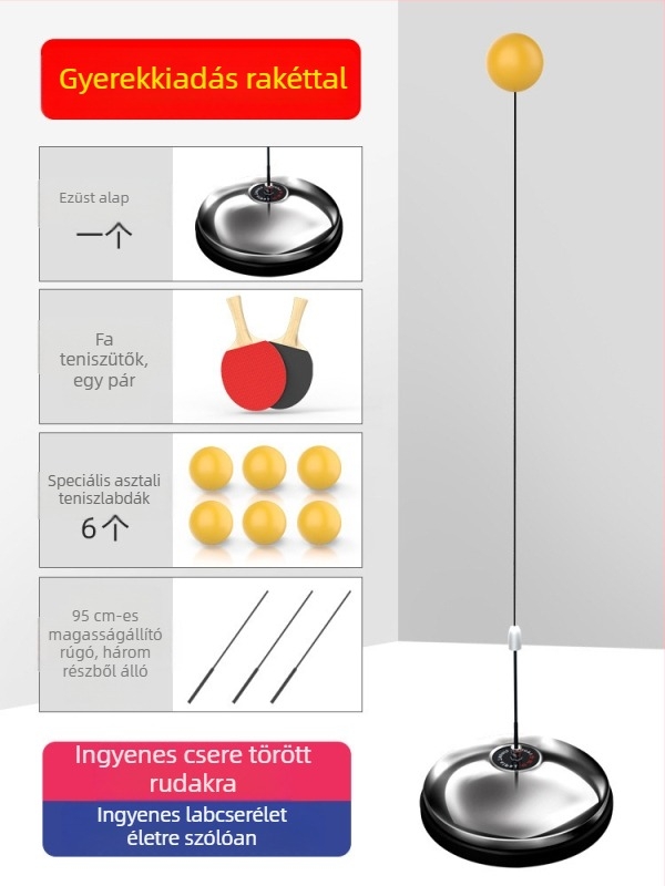Otthoni használatra tervezett asztalitenisz edző eszköz – önálló edzés, családi játék, 3–5 éveseknek, felnőtt verzió