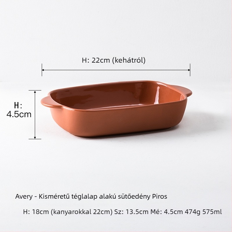 Kerámia téglalap alakú sütőedény, dupla fogantyúval, mikrohullámú sütő kompatibilis