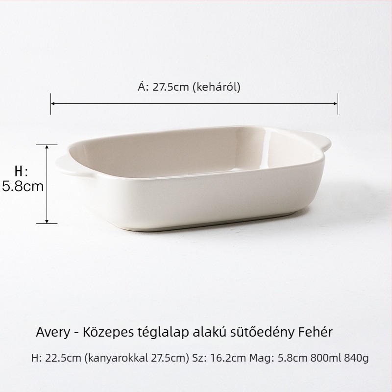 Kerámia téglalap alakú sütőedény, dupla fogantyúval, mikrohullámú sütő kompatibilis
