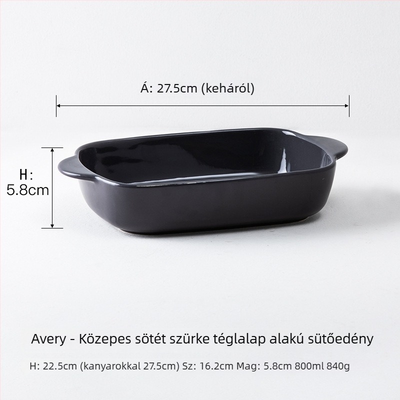 Kerámia téglalap alakú sütőedény, dupla fogantyúval, mikrohullámú sütő kompatibilis