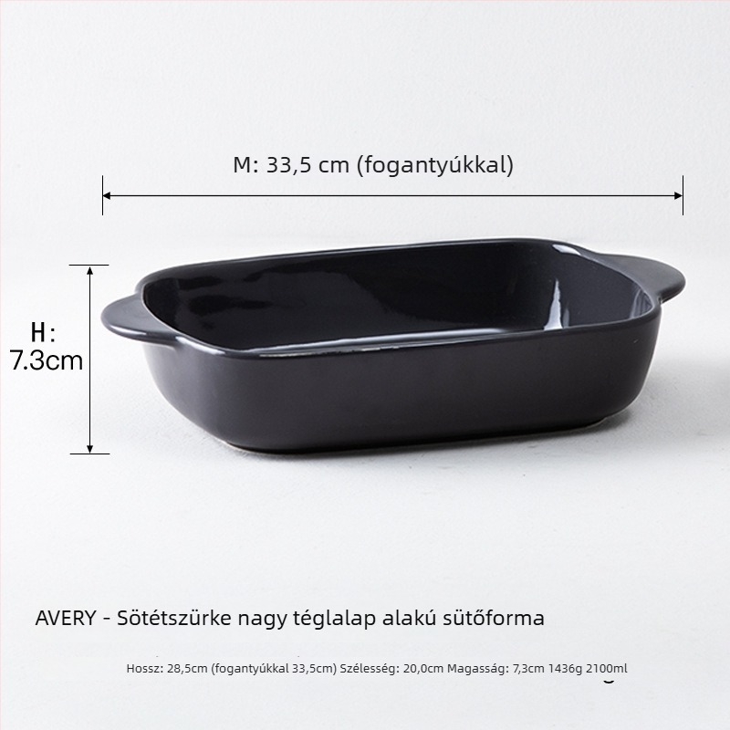 Kerámia téglalap alakú sütőedény, dupla fogantyúval, mikrohullámú sütő kompatibilis