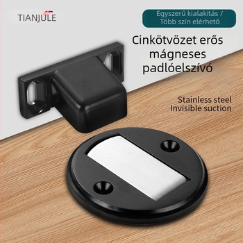 Padlóra szerelt mágneses ajtóstop, modell D07, cink ötvözet, automatikus működtetés, fúrás nélküli szerelés.