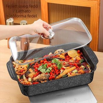 Halas grillserpenyő, négyszögletes, szénacél, vastagított kivitel, tapadásmentes bevonat, indukciós tűzhelyhez