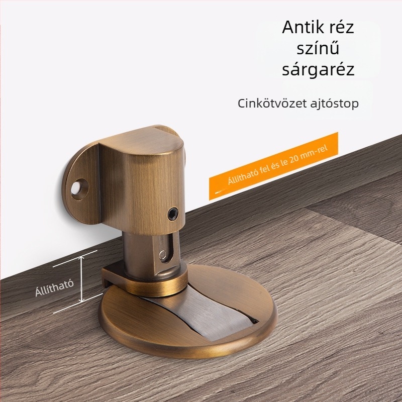 Ajtóstop zinkötvözetből, padlóra szerelhető, állítható magasságú, lyukmentes telepítés, erős mágneses rejtett ajtókapocs (Model 322)