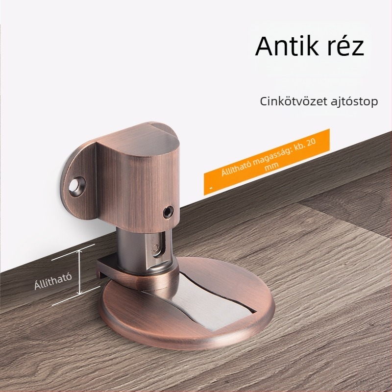 Ajtóstop zinkötvözetből, padlóra szerelhető, állítható magasságú, lyukmentes telepítés, erős mágneses rejtett ajtókapocs (Model 322)