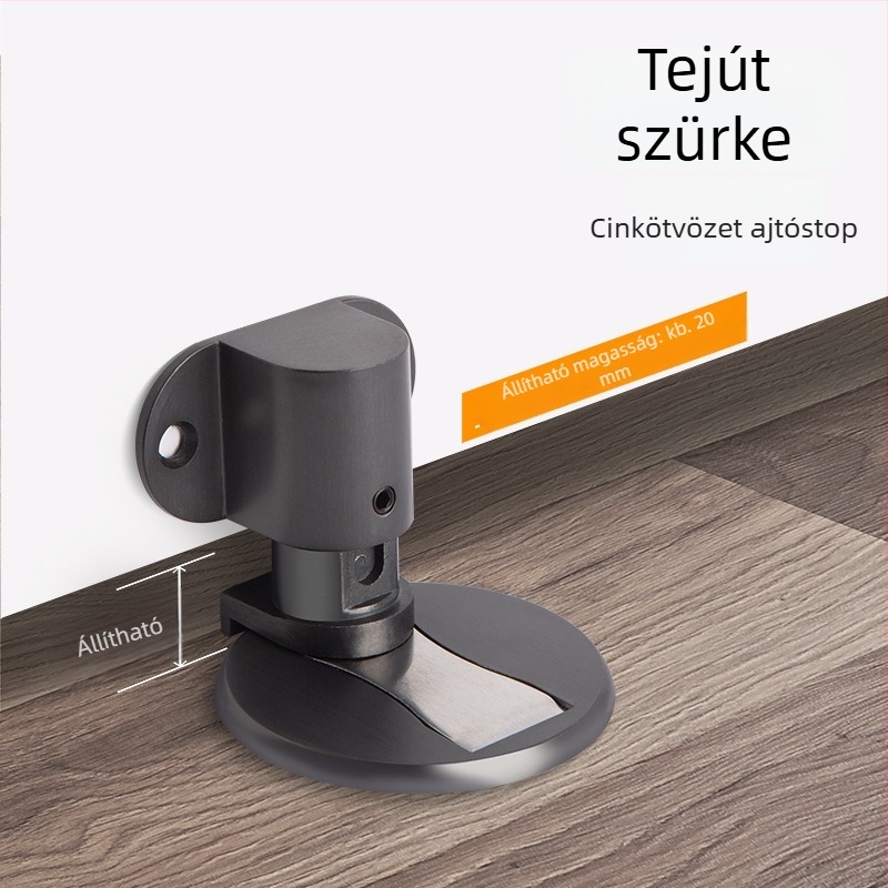 Ajtóstop zinkötvözetből, padlóra szerelhető, állítható magasságú, lyukmentes telepítés, erős mágneses rejtett ajtókapocs (Model 322)