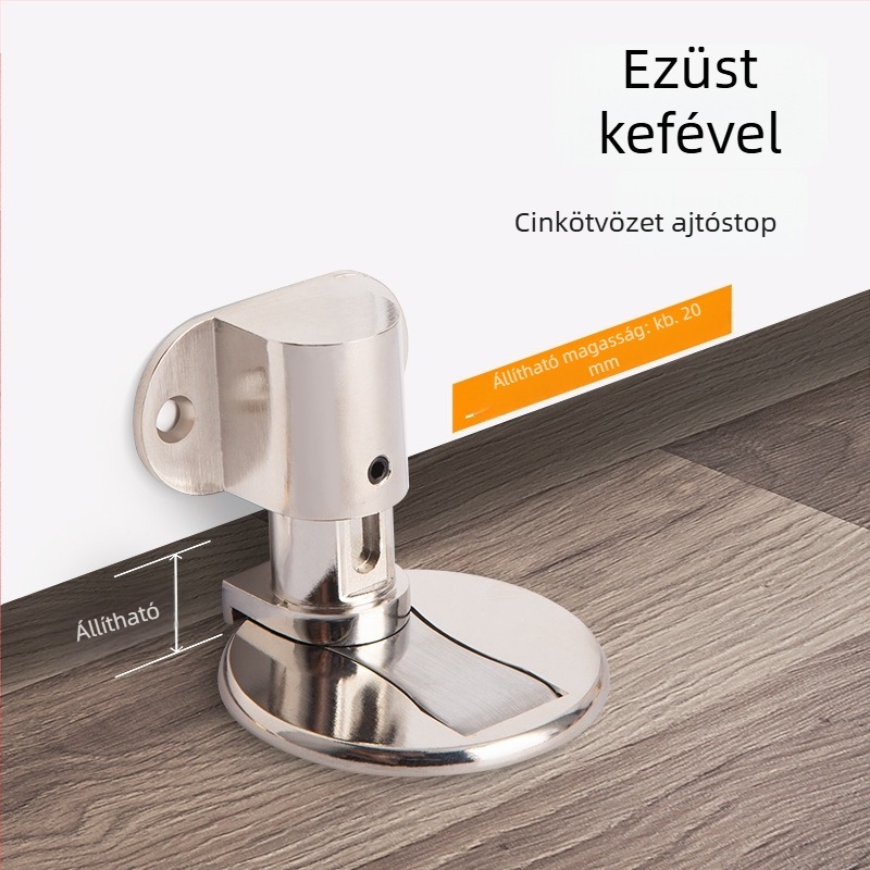 Ajtóstop zinkötvözetből, padlóra szerelhető, állítható magasságú, lyukmentes telepítés, erős mágneses rejtett ajtókapocs (Model 322)