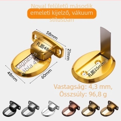 Ajtó stopper fúrás nélküli, láthatatlan erős mágneses ütközésvédővel (Minta 005a; cink ötvözet; talajhoz tapadó; padlóra szerelhető; automata)