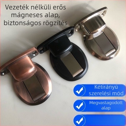 Ajtó stopper fúrás nélküli, láthatatlan erős mágneses ütközésvédővel (Minta 005a; cink ötvözet; talajhoz tapadó; padlóra szerelhető; automata)