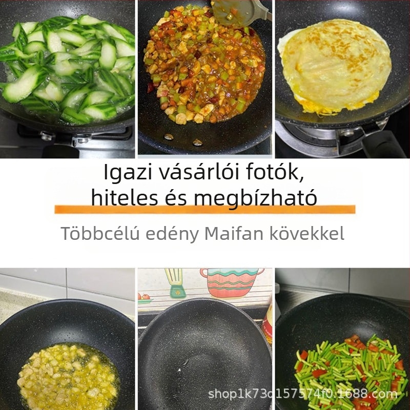 Finomított vasból készült wok, tapadásmentes, kompatibil gáztűzhellyel és indukciós főzőlappal, súly 2,2 kg, mélység 10 cm