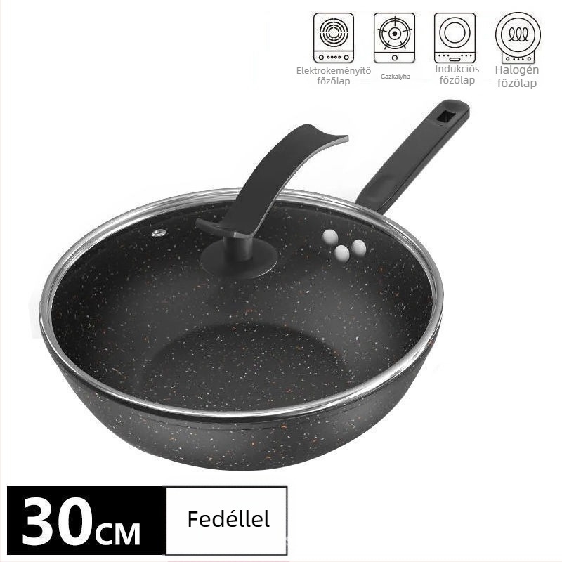 Finomított vasból készült wok, tapadásmentes, kompatibil gáztűzhellyel és indukciós főzőlappal, súly 2,2 kg, mélység 10 cm