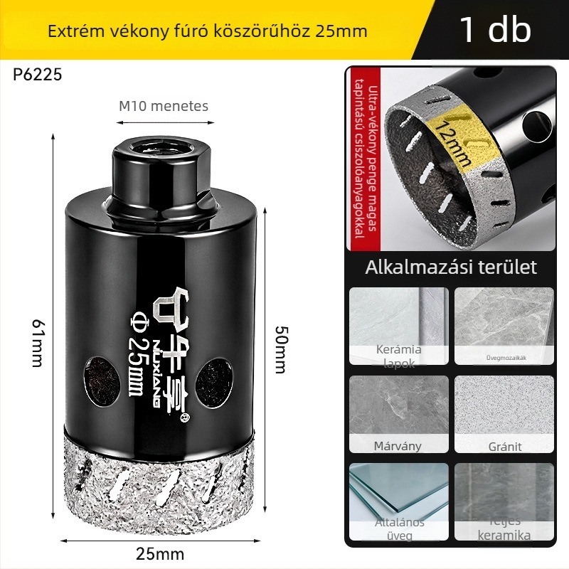 Szögcsiszoló lyuknyitó kerámia csempe és üveghez — ultra vékony, több lyukú, széles nyílású, száraz fúrás