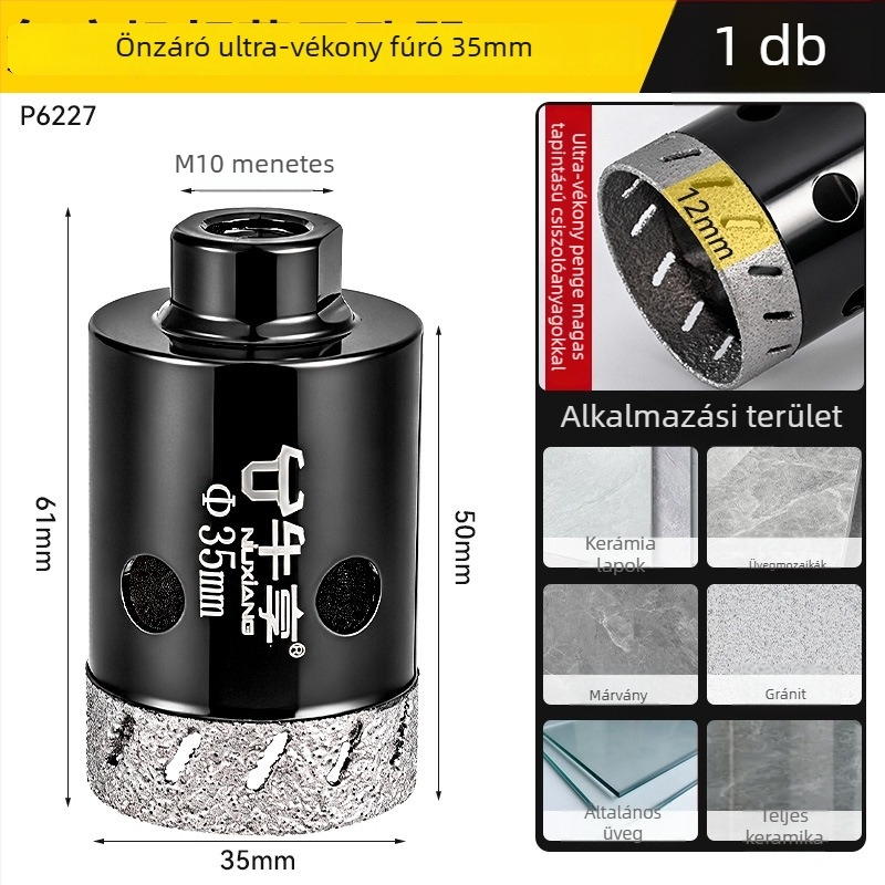 Szögcsiszoló lyuknyitó kerámia csempe és üveghez — ultra vékony, több lyukú, széles nyílású, száraz fúrás