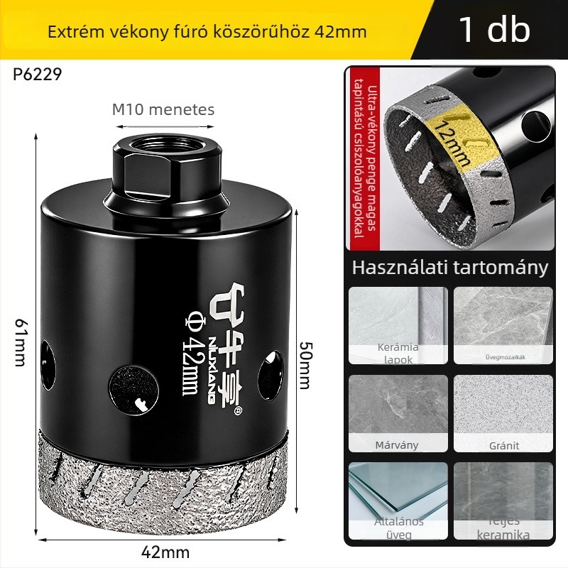 Szögcsiszoló lyuknyitó kerámia csempe és üveghez — ultra vékony, több lyukú, széles nyílású, száraz fúrás