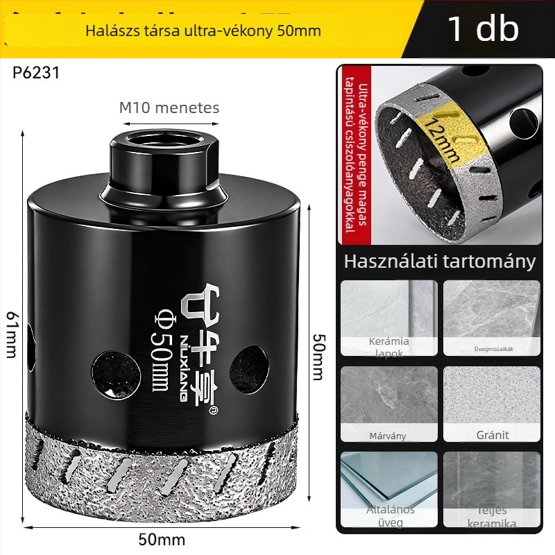 Szögcsiszoló lyuknyitó kerámia csempe és üveghez — ultra vékony, több lyukú, széles nyílású, száraz fúrás