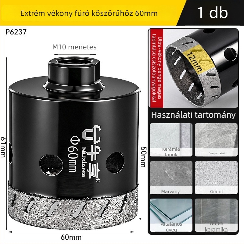 Szögcsiszoló lyuknyitó kerámia csempe és üveghez — ultra vékony, több lyukú, széles nyílású, száraz fúrás