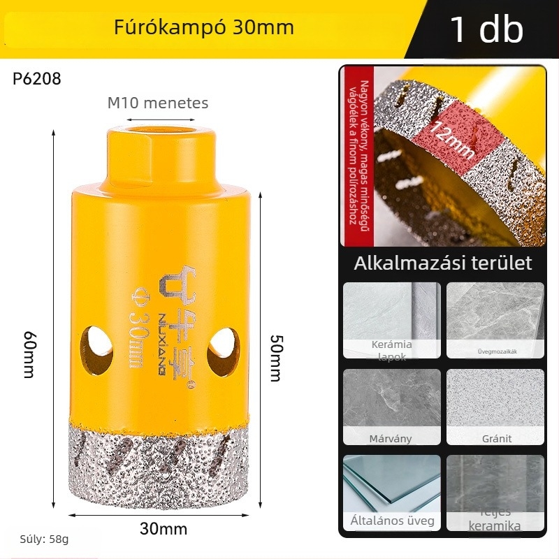 Szögcsiszoló lyuknyitó kerámia csempe és üveghez — ultra vékony, több lyukú, széles nyílású, száraz fúrás