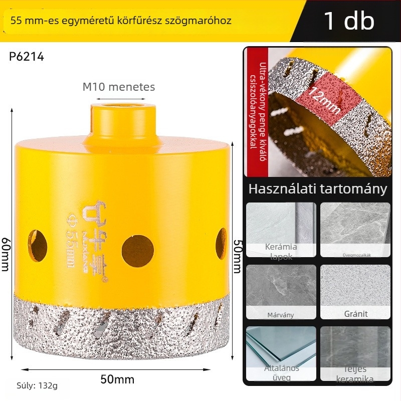 Szögcsiszoló lyuknyitó kerámia csempe és üveghez — ultra vékony, több lyukú, széles nyílású, száraz fúrás