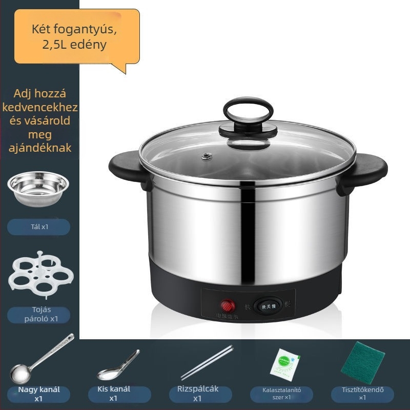 Rozsdamentes acélból készült elektromos főzőedény – többfunkciós, kivehető és mosható belső tartállyal