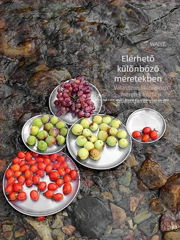 Rozsdamentes acélból készült kültéri piknikhez készített tányérok – 5 darabos készlet, kerek, lapos, hordozható, hőálló