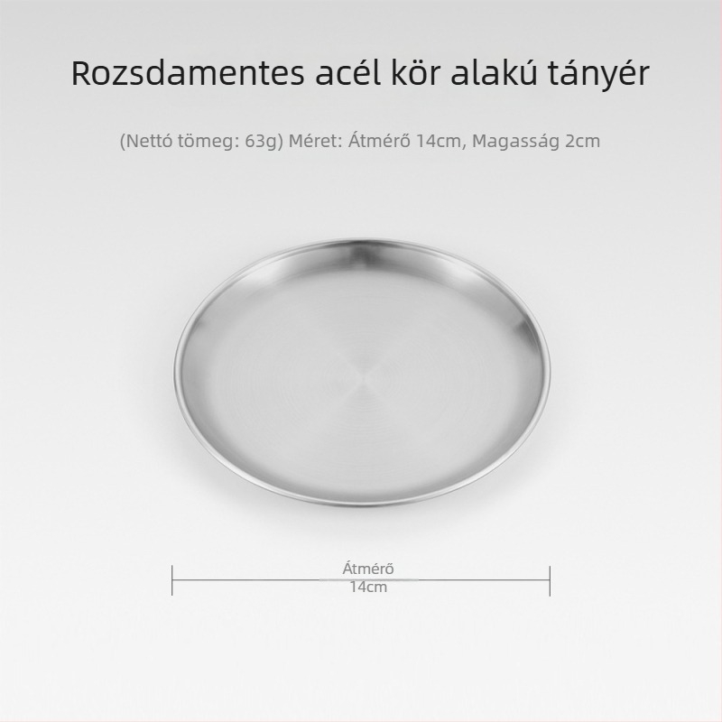 Rozsdamentes acélból készült kültéri piknikhez készített tányérok – 5 darabos készlet, kerek, lapos, hordozható, hőálló