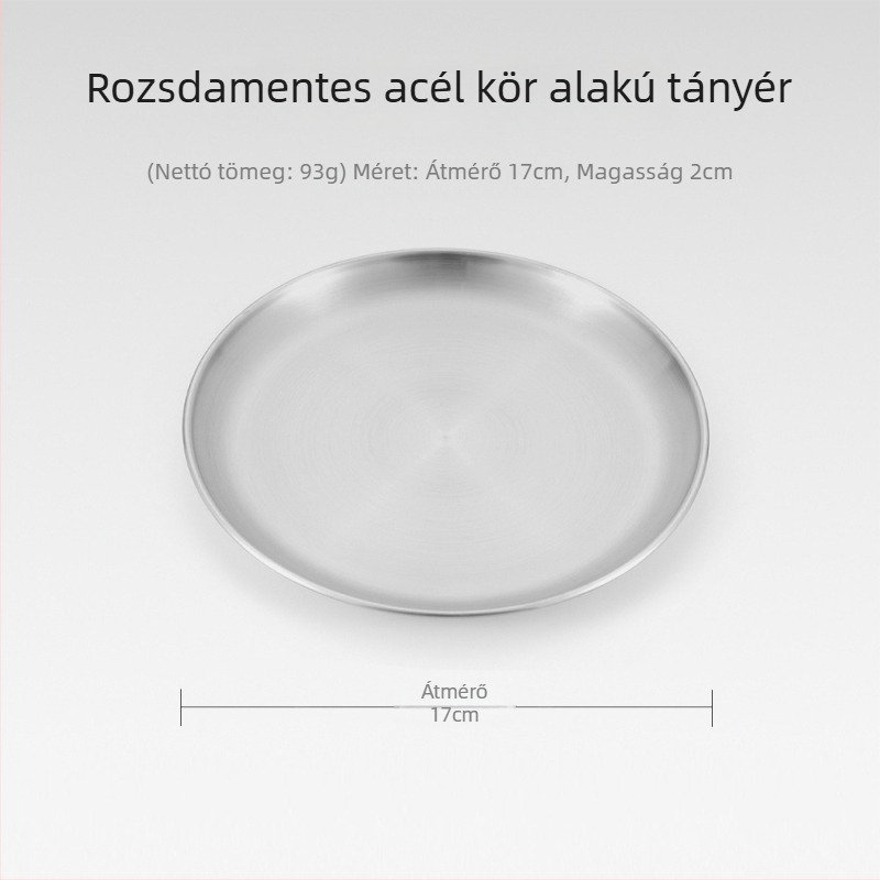 Rozsdamentes acélból készült kültéri piknikhez készített tányérok – 5 darabos készlet, kerek, lapos, hordozható, hőálló