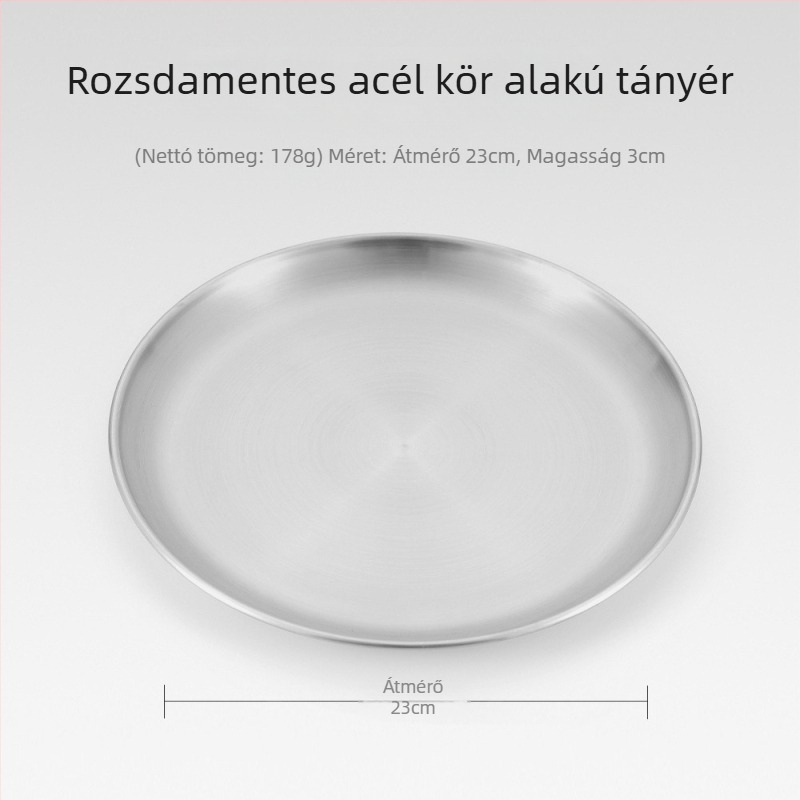 Rozsdamentes acélból készült kültéri piknikhez készített tányérok – 5 darabos készlet, kerek, lapos, hordozható, hőálló