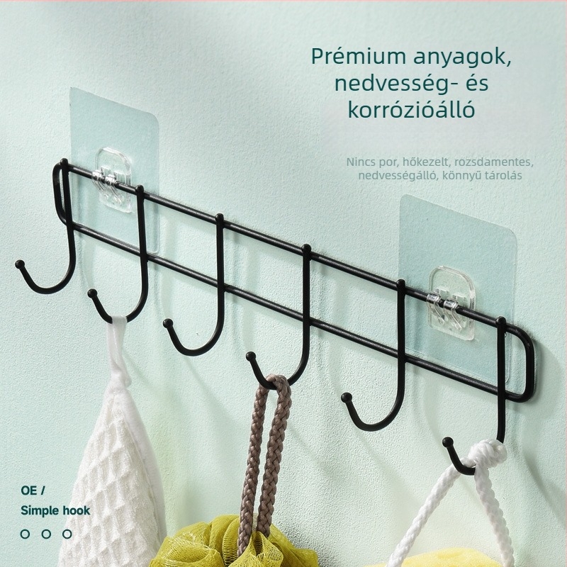 Fúrás nélküli falikampó ragasztóval – vasból készült, modern minimalista stílus, teherbírás 3–5 kg, egy darabból álló kialakítás