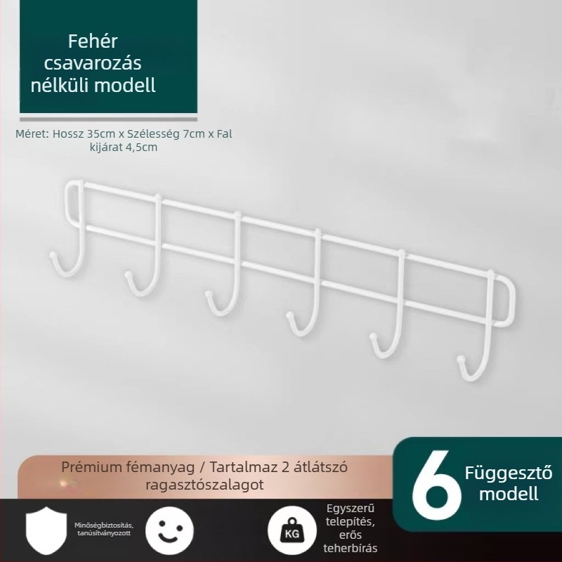 Fúrás nélküli falikampó ragasztóval – vasból készült, modern minimalista stílus, teherbírás 3–5 kg, egy darabból álló kialakítás
