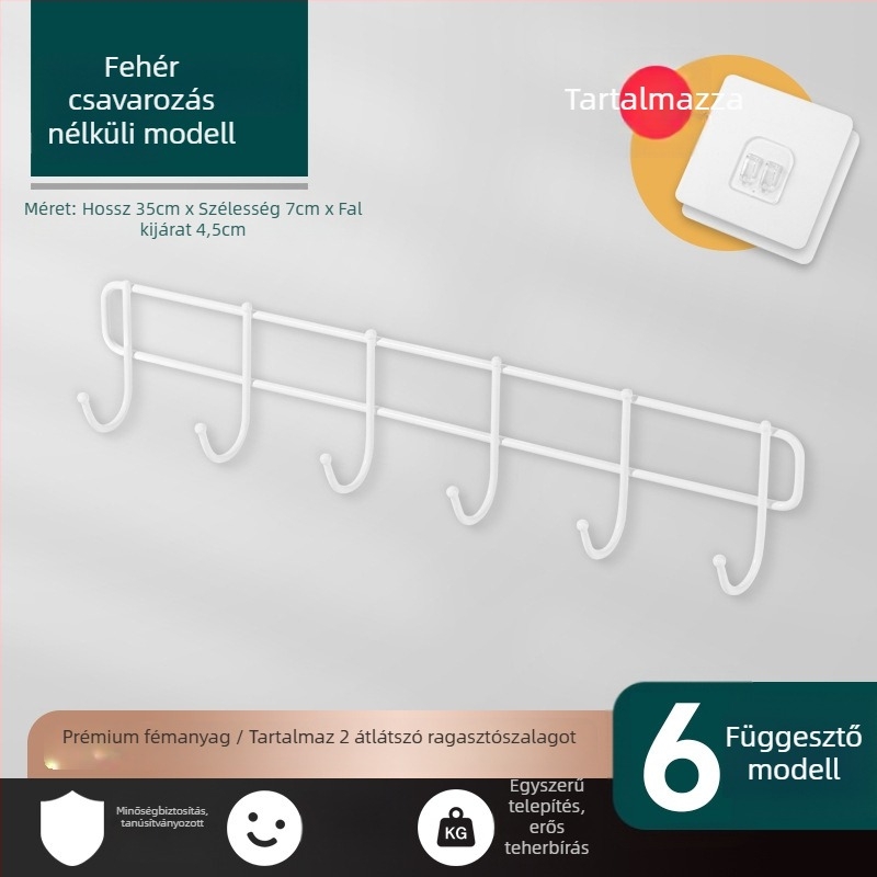 Fúrás nélküli falikampó ragasztóval – vasból készült, modern minimalista stílus, teherbírás 3–5 kg, egy darabból álló kialakítás