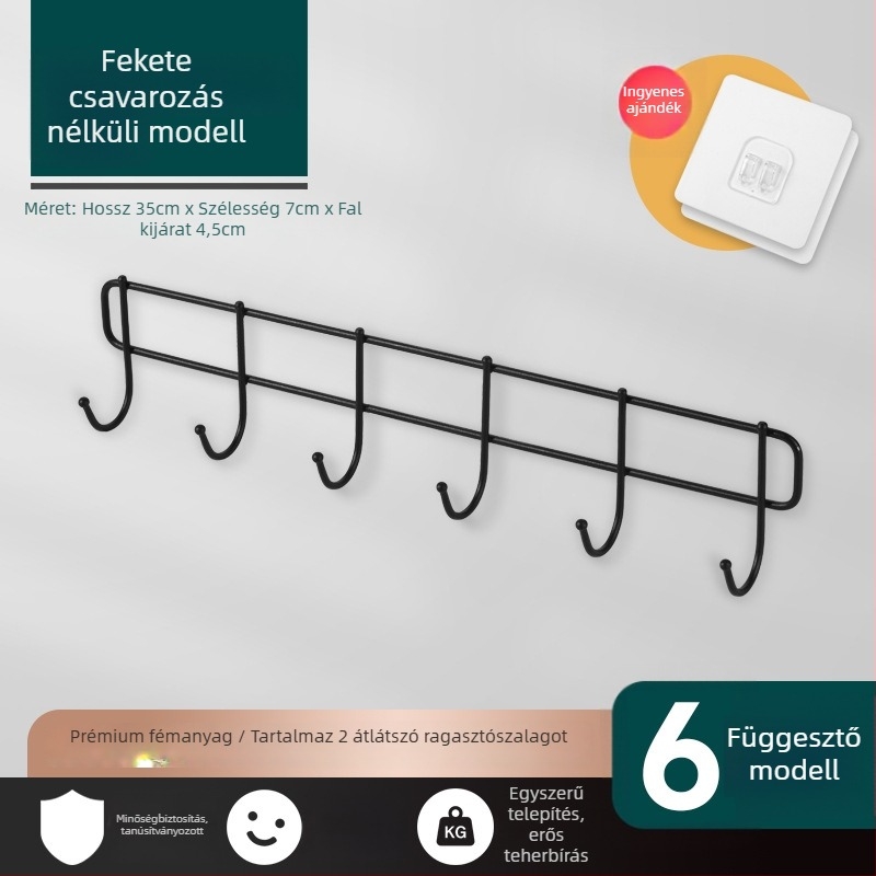 Fúrás nélküli falikampó ragasztóval – vasból készült, modern minimalista stílus, teherbírás 3–5 kg, egy darabból álló kialakítás