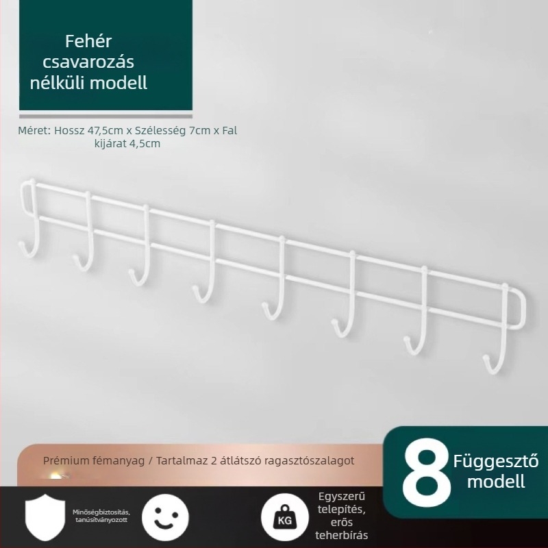 Fúrás nélküli falikampó ragasztóval – vasból készült, modern minimalista stílus, teherbírás 3–5 kg, egy darabból álló kialakítás