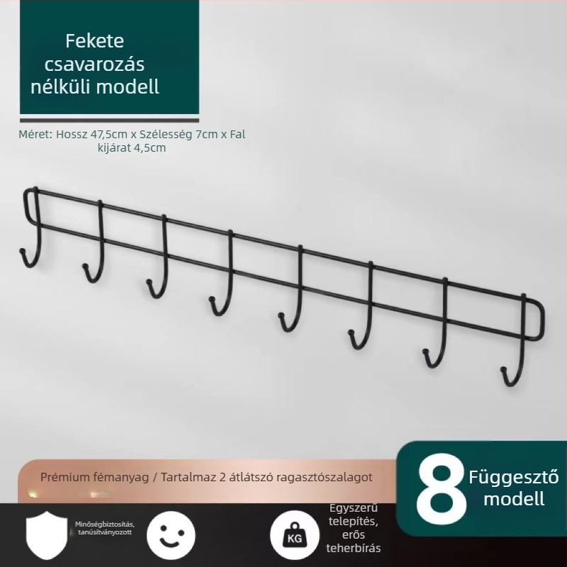 Fúrás nélküli falikampó ragasztóval – vasból készült, modern minimalista stílus, teherbírás 3–5 kg, egy darabból álló kialakítás