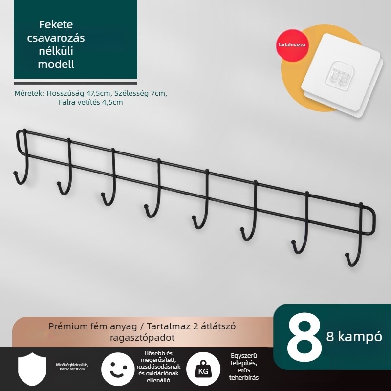 Fúrás nélküli falikampó ragasztóval – vasból készült, modern minimalista stílus, teherbírás 3–5 kg, egy darabból álló kialakítás