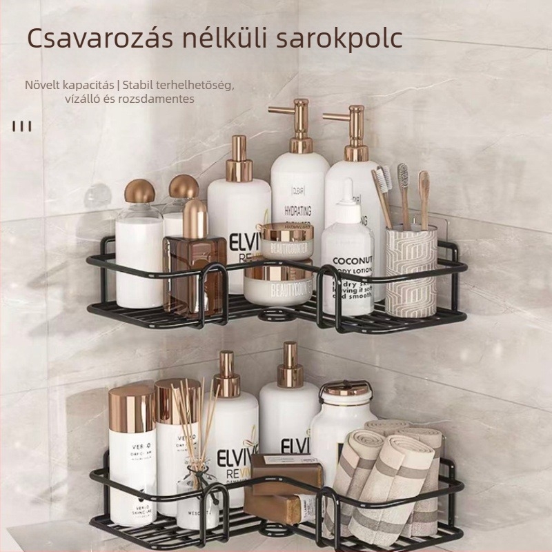 Kész sarokpolc fürdőszobába, vasból, skandináv stílusú, multifunkcionális, falra szerelhető
