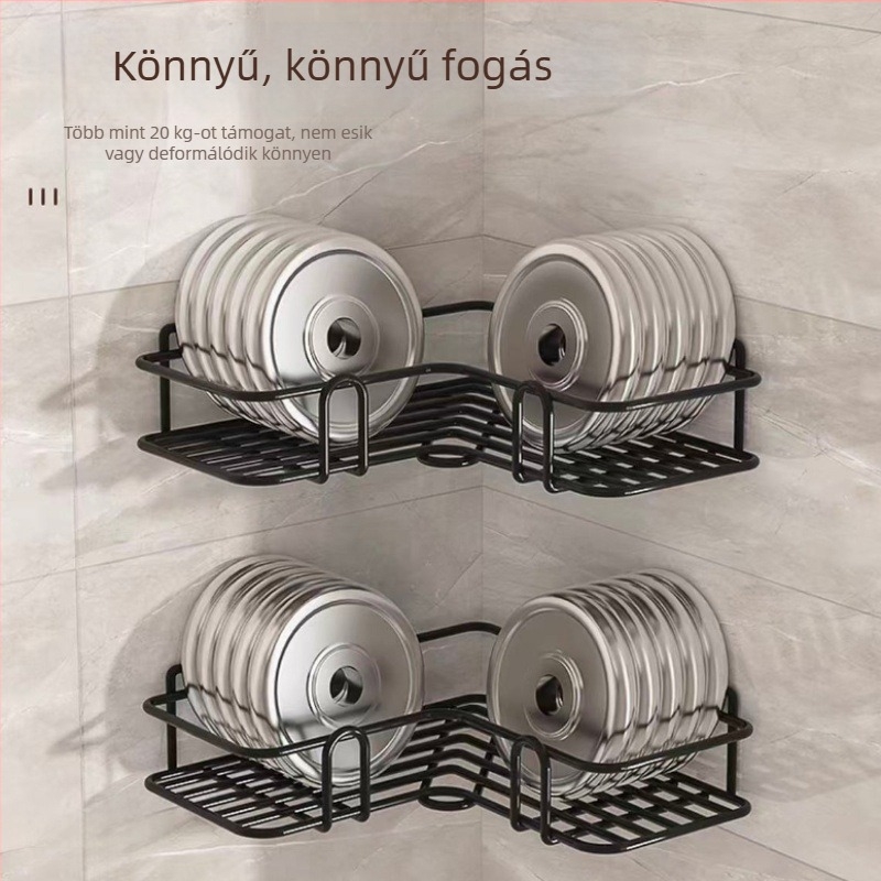 Kész sarokpolc fürdőszobába, vasból, skandináv stílusú, multifunkcionális, falra szerelhető