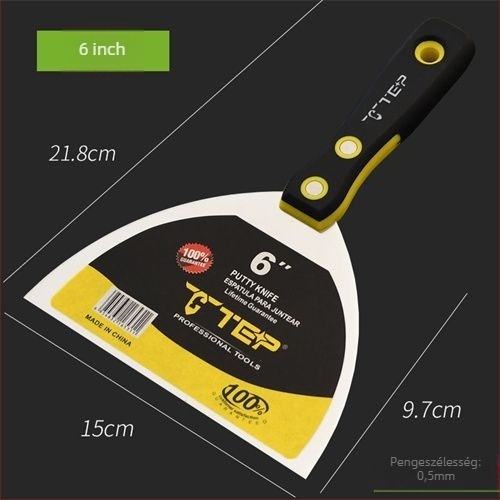 Rozsdamentes acél vakoló kés vastagított élű, eszköz a falak gletteléséhez