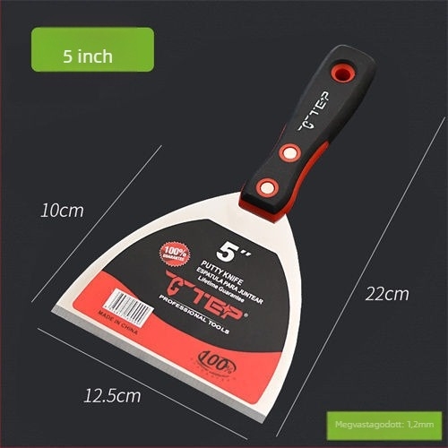 Rozsdamentes acél vakoló kés vastagított élű, eszköz a falak gletteléséhez