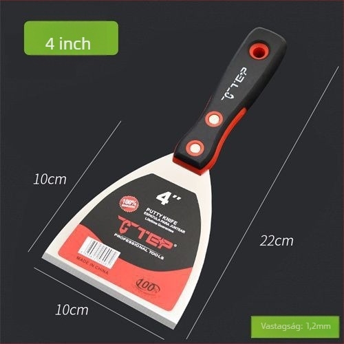 Rozsdamentes acél vakoló kés vastagított élű, eszköz a falak gletteléséhez