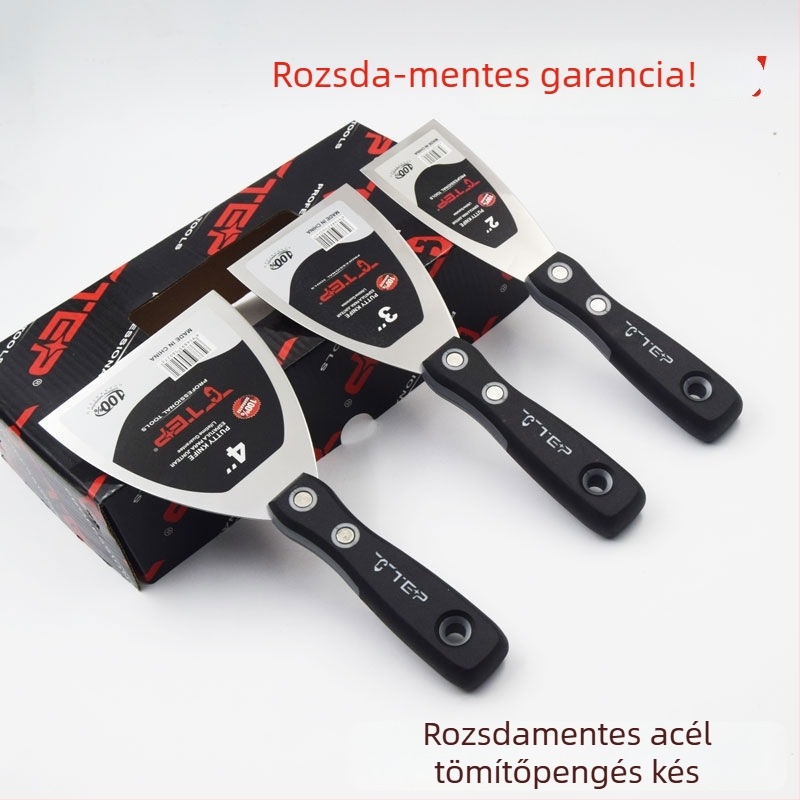 Rozsdamentes acél vakoló kés vastagított élű, eszköz a falak gletteléséhez