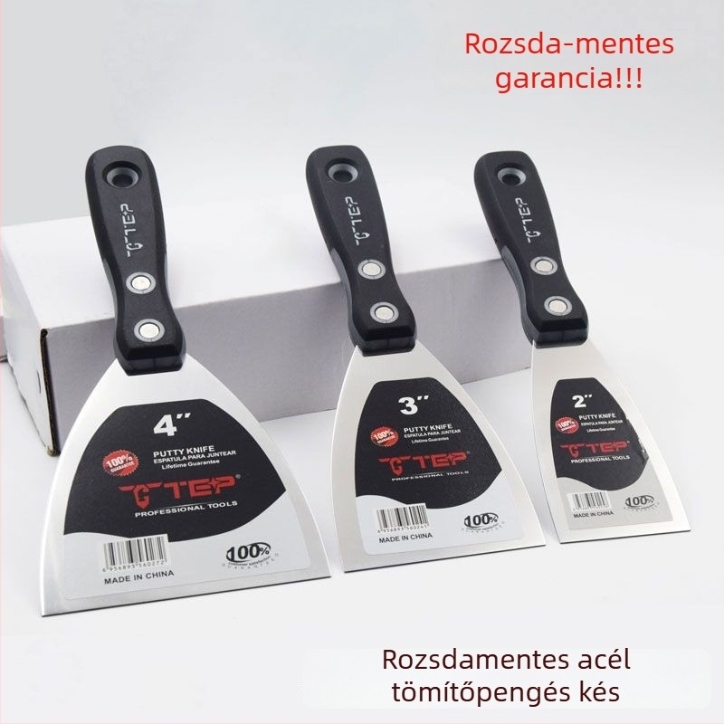 Rozsdamentes acél vakoló kés vastagított élű, eszköz a falak gletteléséhez