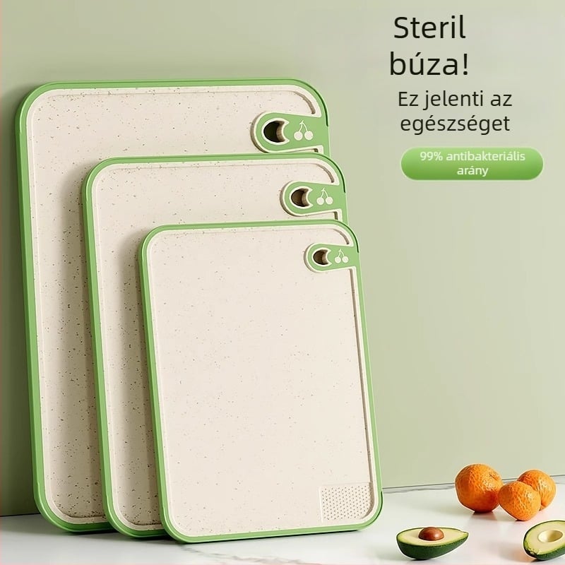 Kétszínű antibakteriális vágódeszka készlet – konyhai műanyag vágódeszkák búzaszalmából, csúszásmentes, csontok vágásához