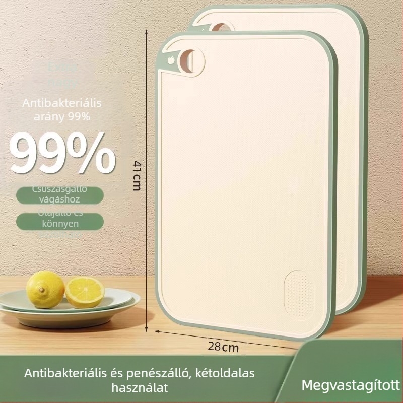 Kétszínű antibakteriális vágódeszka készlet – konyhai műanyag vágódeszkák búzaszalmából, csúszásmentes, csontok vágásához