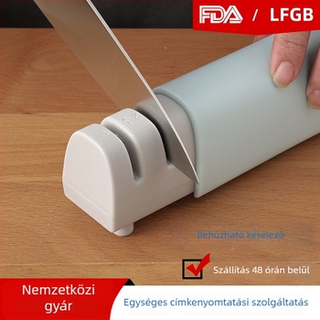 Mini kézi késélező otthoni konyhára, kétfokozat élezés, teleszkópos kialakítás