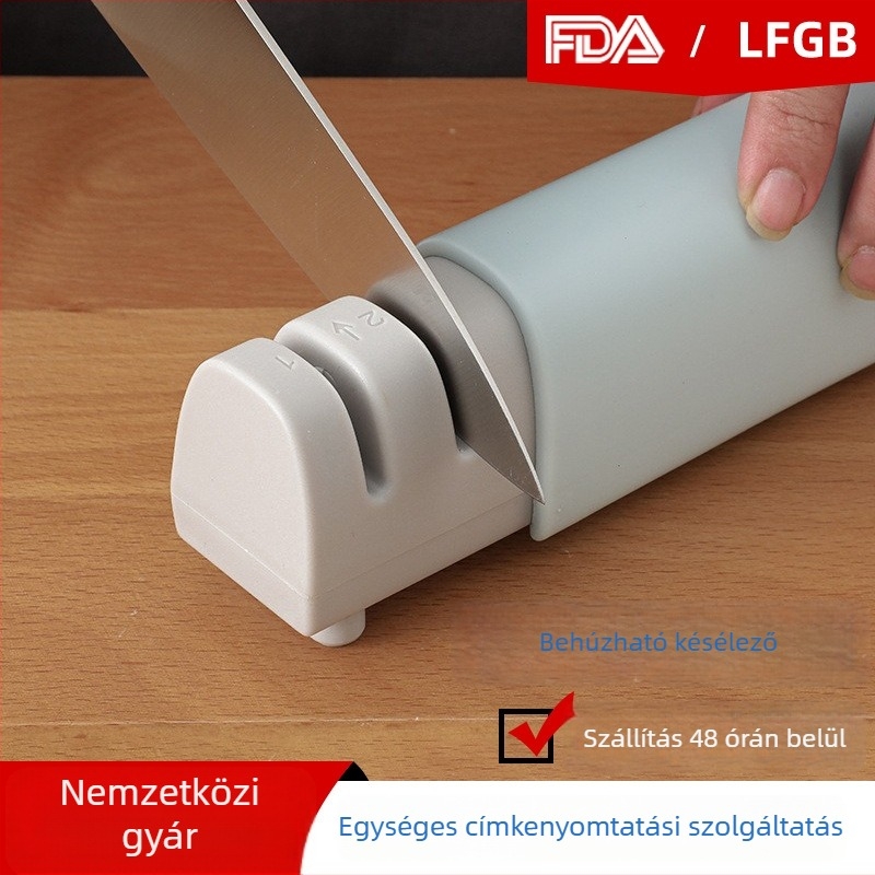 Mini kézi késélező otthoni konyhára, kétfokozat élezés, teleszkópos kialakítás
