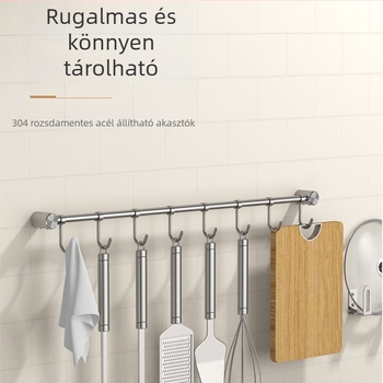 Rozsdamentes acél konyhai eszköztartó – falra szerelhető, csiszolt felület, egyetlen rúd