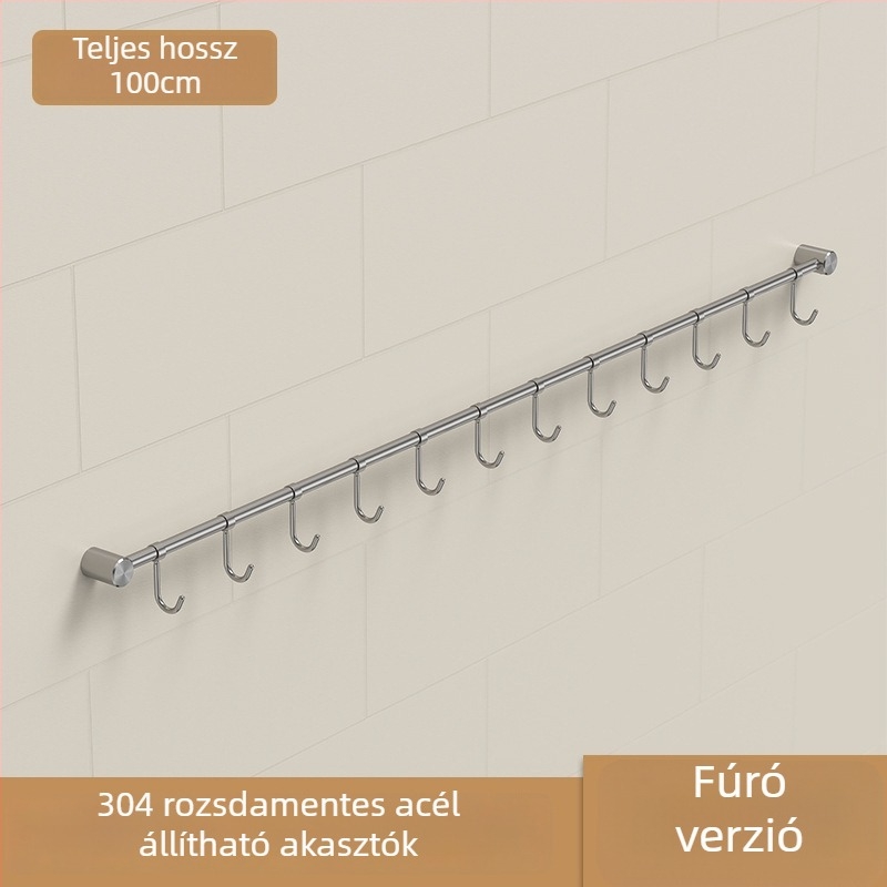 Rozsdamentes acél konyhai eszköztartó – falra szerelhető, csiszolt felület, egyetlen rúd