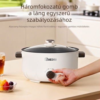 Otthoni használatra szánt multifunkciós elektromos forróedény: gőzölés, főzés, sütés és keverés egyben; nagy kapacitású, nem tapadó belső edény, 2-3 liter