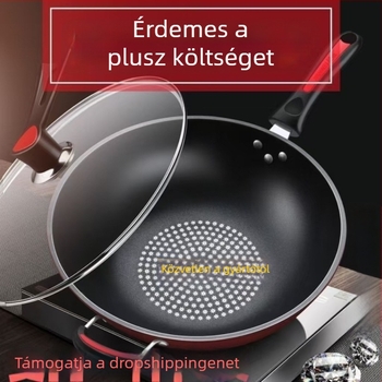 Wok tapadásmentes bevonattal, finom vasból, többrétegű alappal, rozsdamentes acél üvegfedéllel, indukciós tűzhely-kompatibilis