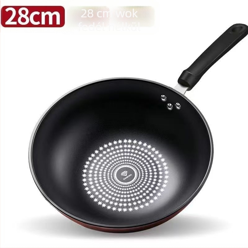 Wok tapadásmentes bevonattal, finom vasból, többrétegű alappal, rozsdamentes acél üvegfedéllel, indukciós tűzhely-kompatibilis